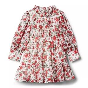 Janie and Jack floral chiffon dress girls size 6 white with red floral pattern